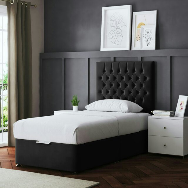 Rackhams Seraphine Divan Bed with Upholstered Headboard - Black - Small Single - image 1