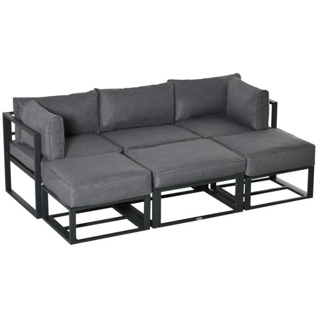 Rackhams Garden Daybed, 6 Piece Outdoor Sectional Sofa Set, Aluminum Patio Conversation Furniture Set with Coffee Table, Footstool and Cushions, Grey - image 1