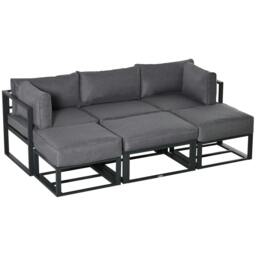 Rackhams Garden Daybed, 6 Piece Outdoor Sectional Sofa Set, Aluminum Patio Conversation Furniture Set with Coffee Table, Footstool and Cushions, Grey - thumbnail 1