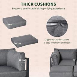 Rackhams Garden Daybed, 6 Piece Outdoor Sectional Sofa Set, Aluminum Patio Conversation Furniture Set with Coffee Table, Footstool and Cushions, Grey - thumbnail 6