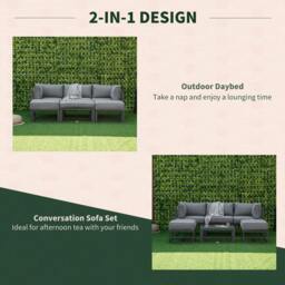 Rackhams Garden Daybed, 6 Piece Outdoor Sectional Sofa Set, Aluminum Patio Conversation Furniture Set with Coffee Table, Footstool and Cushions, Grey - thumbnail 4