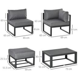 Rackhams Garden Daybed, 6 Piece Outdoor Sectional Sofa Set, Aluminum Patio Conversation Furniture Set with Coffee Table, Footstool and Cushions, Grey - thumbnail 3