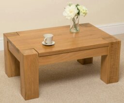 Rackhams Kuba Chunky Oak Coffee Table for Living Room - 90cm - Brown - thumbnail 2