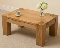 Rackhams Kuba Chunky Oak Coffee Table for Living Room - 90cm - Brown - thumbnail 4