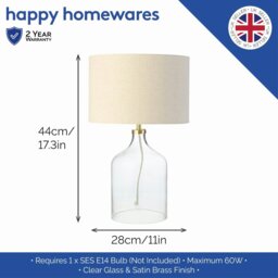 Rackhams Contemporary Elegant Table Lamp with Clear Glass Base and Oatmeal Linen Shade - thumbnail 5