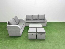 Rackhams 7 Seater PE Rattan Wicker Garden Furniture Patio Conservatory Sofa Set with Rectangular Coffee Table 3 Seater Sofa Love Sofa 2 Stools - thumbnail 1