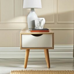 Rackhams Wooden Bedside Table With Drawer Natural Brown