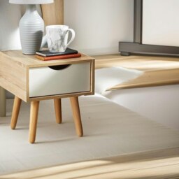 Rackhams Wooden Bedside Table With Drawer Natural Brown - thumbnail 2
