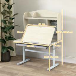 Rackhams Kids Desk, Study Desk for Kids Height Adjustable with Tilt-Desktop - Natural wood finish - thumbnail 4