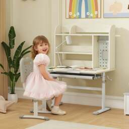 Rackhams Kids Desk, Study Desk for Kids Height Adjustable with Tilt-Desktop - Natural wood finish - thumbnail 2