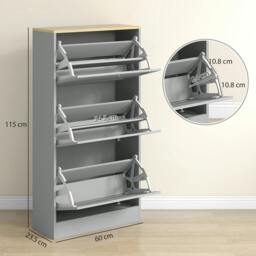 Rackhams Narrow Shoe Cabinet with 3 Flip Drawers for 12-18 Pairs of Shoes Grey - thumbnail 5