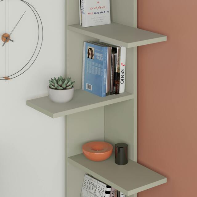 Rackhams Saso Modern Corner Bookcase Display Unit Medium 141(H)cm - Ash Green