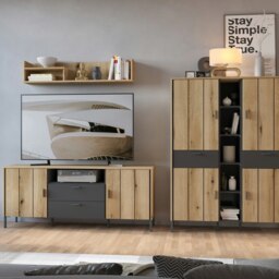 Rackhams Arundel TV Cabinet 2 Door 2 Drawer 158cm Wide in Oak/Grey - 1 - thumbnail 4