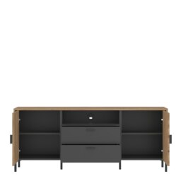 Rackhams Arundel TV Cabinet 2 Door 2 Drawer 158cm Wide in Oak/Grey - 1 - thumbnail 2