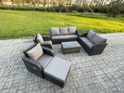 Rackhams 8 Seater Rattan Wicker Garden Furniture Patio Conservatory Sofa Set with Rectangular Coffee Table 3 Seater Sofa Love Sofa Big Footstool - thumbnail 2