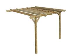 Rackhams Wall Mounted Wooden Pergola Kit - Chamfered Design - Rustic Brown - 3m x 4.8m - thumbnail 2