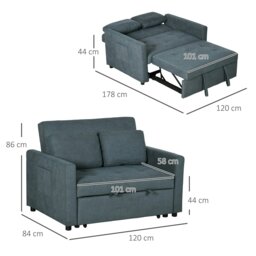 Rackhams 2 Seater Sofa Bed Convertible Bed Settee with Cushions, Pockets - Blue - Velvet (100% Polyester) - thumbnail 4