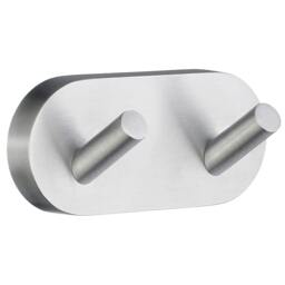 Rackhams Brushed Chrome Double Towel Hook Rail 40mm x 90mm Wall Mounted Bathroom Rounded Robe Hooks Clothes Hanger Coat Peg
