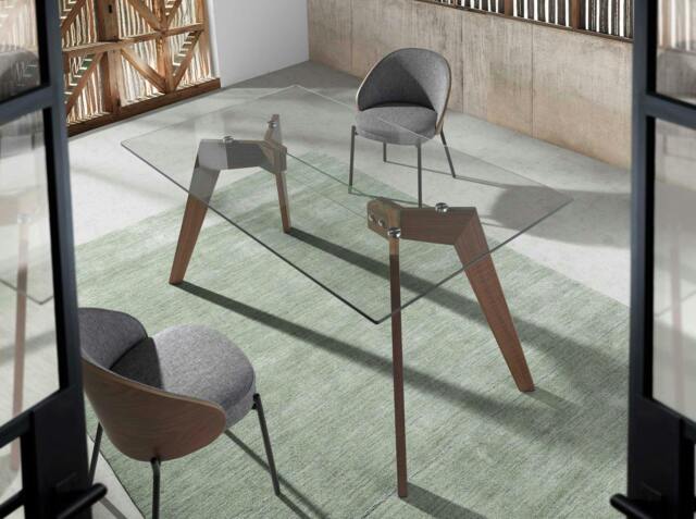 Rackhams Rectangular tempered glass and walnut dining table 1031 - image 1