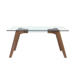Rackhams Rectangular tempered glass and walnut dining table 1031 - thumbnail 3
