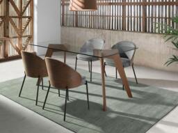 Rackhams Rectangular tempered glass and walnut dining table 1031 - thumbnail 4