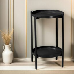 Rackhams 2 Tier Round Metal Coffee Table Black - thumbnail 4