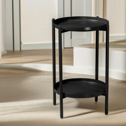 Rackhams 2 Tier Round Metal Coffee Table Black - thumbnail 2