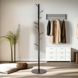 Rackhams Adjustable Metal Coat Stand With 8 Hooks Black