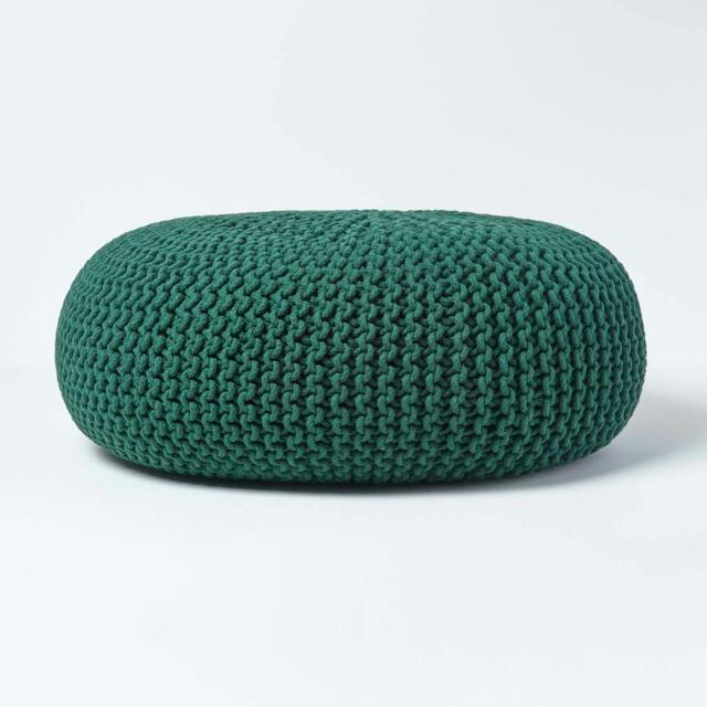 Rackhams Large Round Cotton Knitted Pouffe Footstool - Forest Green - image 1