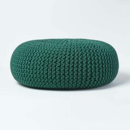 Rackhams Large Round Cotton Knitted Pouffe Footstool - Forest Green - thumbnail 1