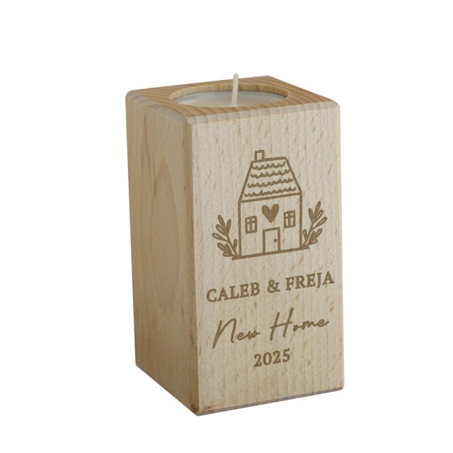 Rackhams Personalised New Home Wooden Tealight Holder - image 1