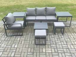 Rackhams Aluminium Outdoor Garden Furniture Set Sofa Chair Set with Square Coffee Table 2 Side Tables 2 Small Footstools Conservatory Set Dark Grey - thumbnail 2