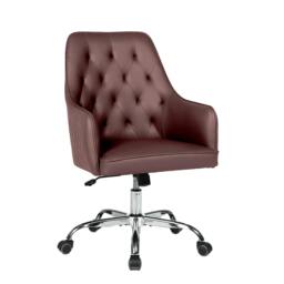 Rackhams Swivel Desk Chair, PVC Leather Office Chair, Adjustable Height, Makeup Vanity Armchair for Home Office - Brown