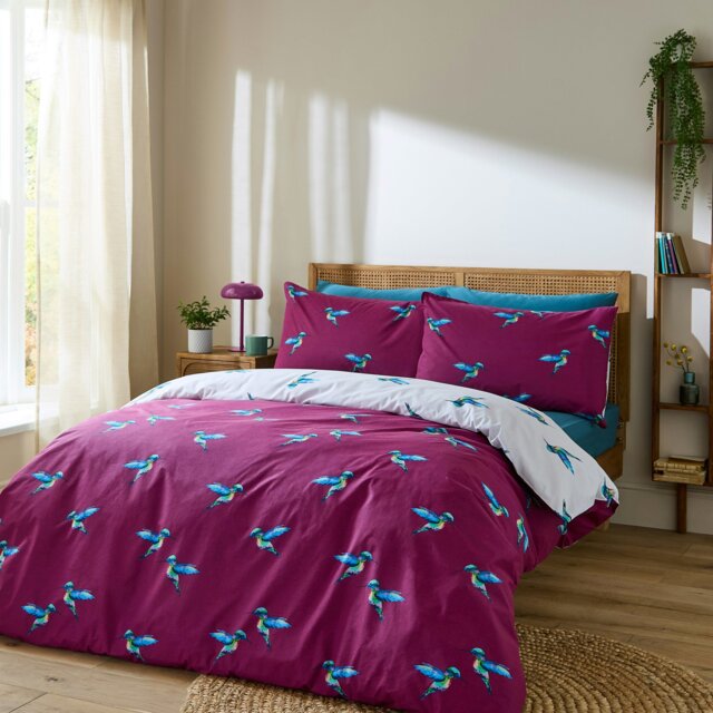 Rackhams Hummingbird Cotton Reversible Duvet Cover Set Plum - Super King - Plum - image 1