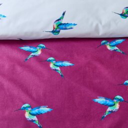 Rackhams Hummingbird Cotton Reversible Duvet Cover Set Plum - Super King - Plum - thumbnail 5