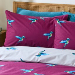 Rackhams Hummingbird Cotton Reversible Duvet Cover Set Plum - Super King - Plum - thumbnail 3