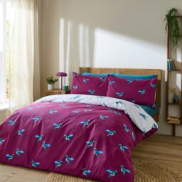 Rackhams Hummingbird Cotton Reversible Duvet Cover Set Plum - Super King - Plum - thumbnail 1
