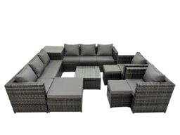 Rackhams Garden Rattan Outdoor Furniture Set 11 Seater Patio Corner Sofa Coffee Table with 3 Stool Side Table Dark Grey - thumbnail 1