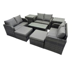 Rackhams 3 Seater Sofa Reclining Chair Coffee Table Set Rattan Garden Outdoor Furniture Set with 2 Side Table 2 Big Footstools Dark Grey Mixed - thumbnail 2