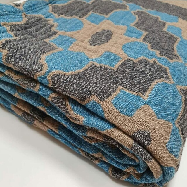 Rackhams Leyla Soft Cotton Jacquard Bedspread - Single (190 x 245 cm) - Turquoise Blue on Taupe - image 1
