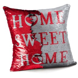 Rackhams Fun Sequins Home Sweet Home Cushion - 43cm x 43cm - Red Silver - thumbnail 1