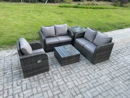 Rackhams 5 Piece Garden Furniture Sets 5 Seater Outdoor Patio Furniture Set Weaving Wicker Rattan Sofa Chair and Table with Side Table - thumbnail 2
