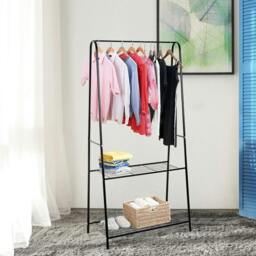 Rackhams Metal Clothes Rack Coat Garment Hanger Hallway Organiser Hanging Rail Stand 2-tier Shoe Shelving A Shaped 77L x 45W x 153H cm Black - thumbnail 2