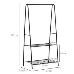 Rackhams Metal Clothes Rack Coat Garment Hanger Hallway Organiser Hanging Rail Stand 2-tier Shoe Shelving A Shaped 77L x 45W x 153H cm Black - thumbnail 3