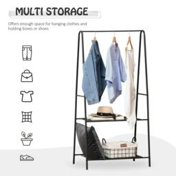 Rackhams Metal Clothes Rack Coat Garment Hanger Hallway Organiser Hanging Rail Stand 2-tier Shoe Shelving A Shaped 77L x 45W x 153H cm Black - thumbnail 4