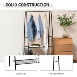 Rackhams Metal Clothes Rack Coat Garment Hanger Hallway Organiser Hanging Rail Stand 2-tier Shoe Shelving A Shaped 77L x 45W x 153H cm Black - thumbnail 5