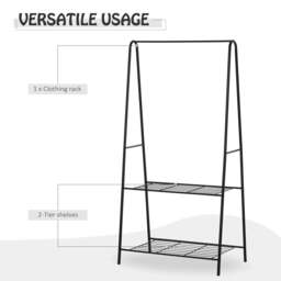 Rackhams Metal Clothes Rack Coat Garment Hanger Hallway Organiser Hanging Rail Stand 2-tier Shoe Shelving A Shaped 77L x 45W x 153H cm Black - thumbnail 6