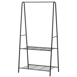 Rackhams Metal Clothes Rack Coat Garment Hanger Hallway Organiser Hanging Rail Stand 2-tier Shoe Shelving A Shaped 77L x 45W x 153H cm Black - thumbnail 1
