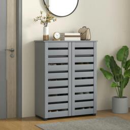 Rackhams Shoe Storage Cabinet with Slatted Doors for 15 Pairs of Shoes Black - Wood effect - Dark Grey - Particleboard