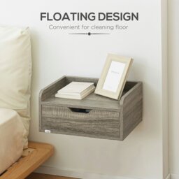 Rackhams Floating Nightstand Set of 2, Nightstand with Drawer, Grey - Grey - thumbnail 4